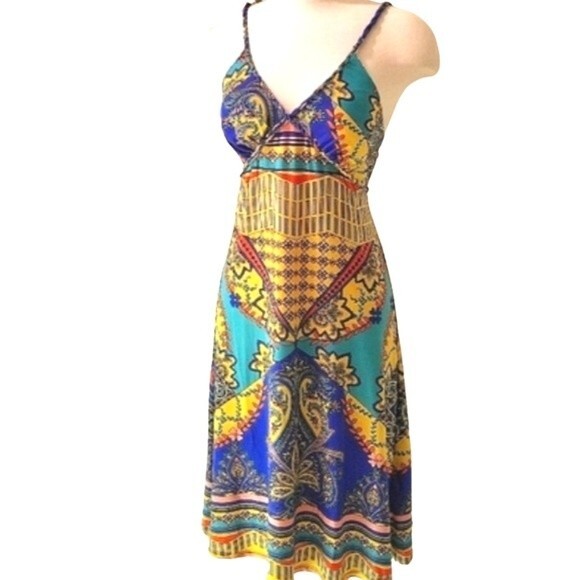 Flattering rope detailed vibrant colors empire waist dress size small - Picture 1 of 5